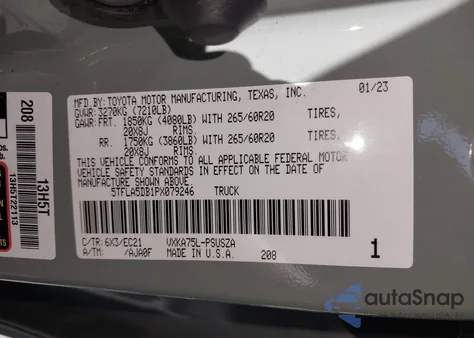 2023 Toyota Tundra Sr5 из США, поврежденный, VIN 5TFLA5DB1PX079246